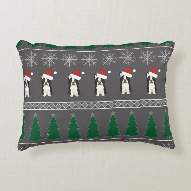 Christmas Snowflakes, Santa Dog, Tree Dekokissen (Vorderseite)