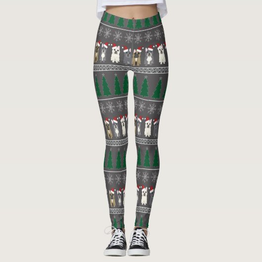 Christmas Snowflakes, Santa Dog, Tree Leggings (Vorderseite)