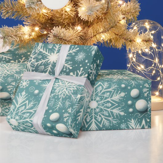 Christmas Snowflakes Snow Teal White Decoupage Geschenkpapier (Feiertage)