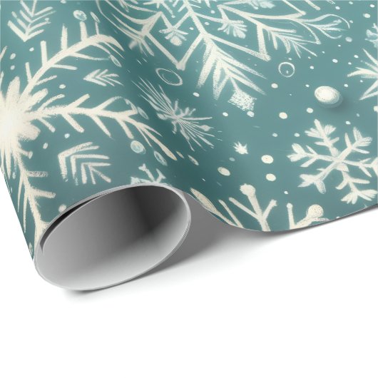 Christmas Snowflakes Snow Teal White Decoupage Geschenkpapier (Rolleneckpunkt)