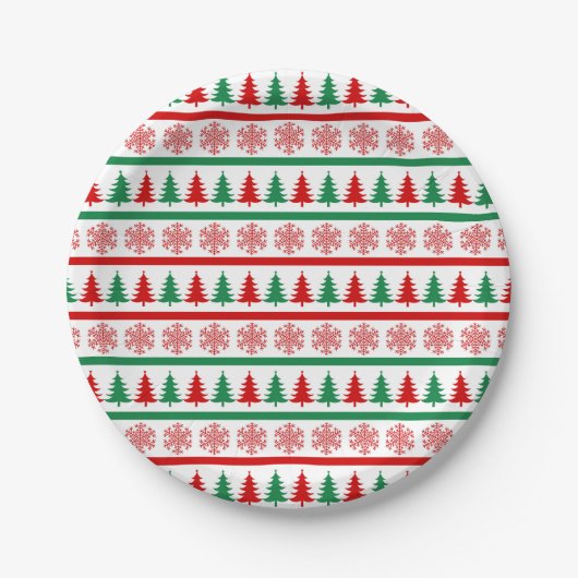 Christmas Snowflakes & Trees Printed Paper Plates Pappteller (Vorderseite)