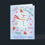 Christmas Snowman Blue Foto Innen Feiertagskarte<br><div class="desc">Diese Weihnachtsgrüßkarte enthält einen niedlichen Schneemann auf der Vorderseite und ein Foto in der Karte. Personalisieren Sie diese Karte mit Ihrem eigenen Text und Foto.</div>