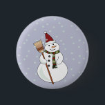 Christmas Snowman Button<br><div class="desc">Ein glücklicher Schneemann,  der eine Weihnachtsmannmütze trug,  in der Schnee um ihn schwebte.</div>