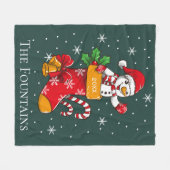 Christmas Snowman Candy Cane Personalisiert Family Fleecedecke (Vorderseite (Horizontal))