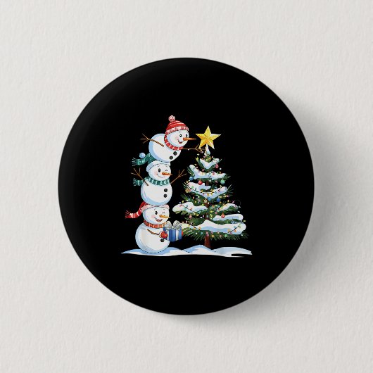 Christmas Snowman Christmas Tree Funny Snowman Lov Button (Vorderseite)