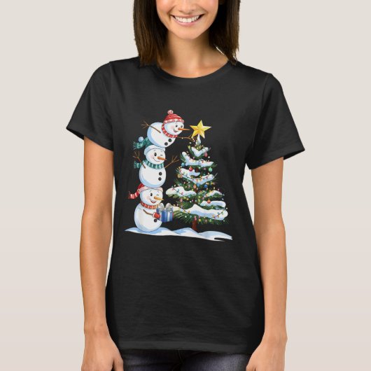 Christmas Snowman Christmas Tree Funny Snowman Lov T-Shirt (Vorderseite)