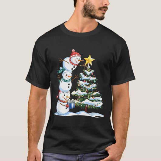 Christmas Snowman Christmas Tree Funny Snowman Lov T-Shirt (Vorderseite)