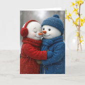 Christmas Snowman Couple in Snowflakes Karte (Gelbe Blume)