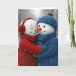 Christmas Snowman Couple in Snowflakes Karte