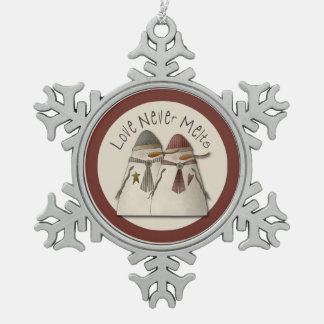 Christmas Snowman Couple Schneeflocken Zinn-Ornament