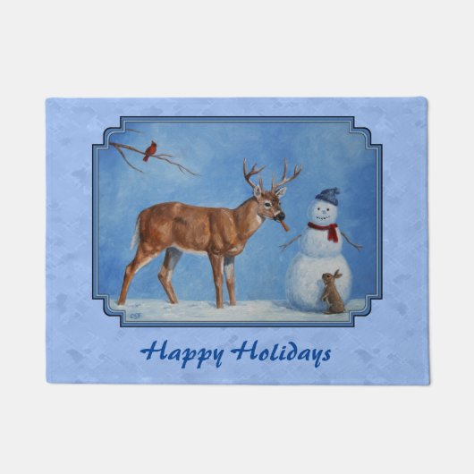 Christmas Snowman Dee Niedlich Bunny Blue Fußmatte (Vorderseite)