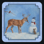 Christmas Snowman Dee Niedlich Bunny Blue Quadratischer Aufkleber<br><div class="desc">Ein weißer Buchsbaum schnuppert einem Weihnachtsschneemann die Karottennase,  während ein niedliches,  kleines Hasen das Reh bittet,  ein Stück zu teilen. Aber es gehört wirklich dem Schneemann,  oder? Realistische Kunstwerke aus einer originalen Ölmalerei von Crista S. Forest und Wildtieren.</div>