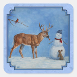 Christmas Snowman Dee Niedlich Bunny Blue Quadratischer Aufkleber