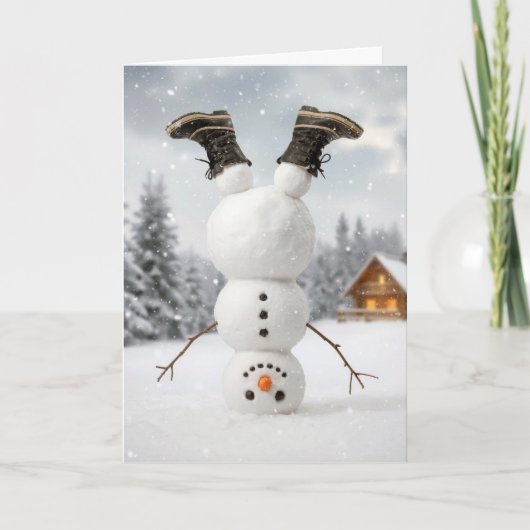 Christmas Snowman Doing a Headstand Karte (Vorderseite)