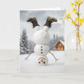Christmas Snowman Doing a Headstand Karte (Gelbe Blume)