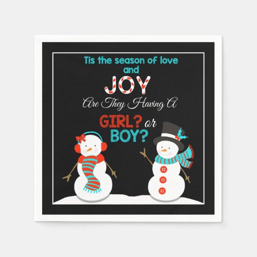 Christmas Snowman Gender Reveal Napkins Serviette (Vorderseite)