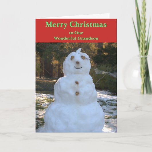 Christmas Snowman Grandson Card Feiertagskarte (Vorderseite)