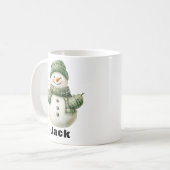 Christmas Snowman Green Hat Individuelle Name Kaffeetasse (Vorderseite Links)