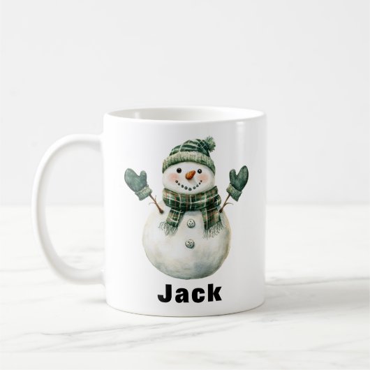 Christmas Snowman Green Hat Individuelle Name Kaffeetasse (Links)