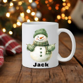 Christmas Snowman Green Hat Individuelle Name Kaffeetasse