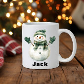 Christmas Snowman Green Hat Individuelle Name Kaffeetasse