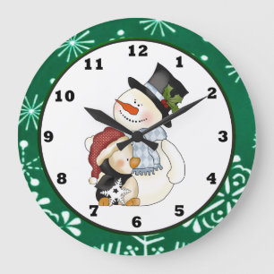 Christmas snowman Holiday cartoon clock Große Wanduhr