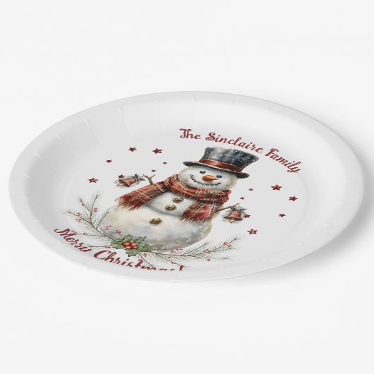 Christmas Snowman Holiday Party Pappteller (Schrägansicht)