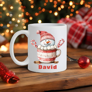 Christmas Snowman Hot Cocoa Candy Cane Marshmallow Kaffeetasse