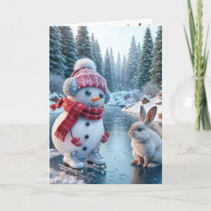Christmas Snowman Ice Skaten Feiertagskarte