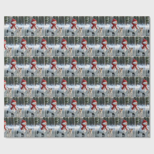 Christmas Snowman Ice Skating With Dog Geschenkpapier (Flach)