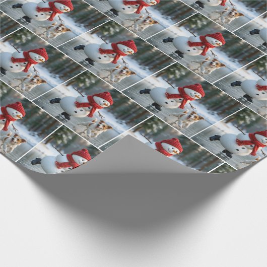 Christmas Snowman Ice Skating With Dog Geschenkpapier (Ecke)