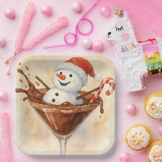 Christmas Snowman In a Chocolate Martini Pappteller (Party)