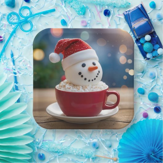 Christmas Snowman In Hot Cocoa Pappteller (Party)