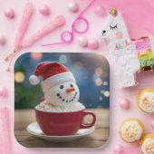 Christmas Snowman In Hot Cocoa Pappteller (Party)