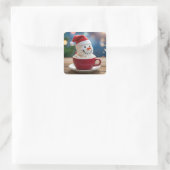 Christmas Snowman In Hot Cocoa Quadratischer Aufkleber (Tasche)