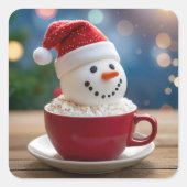 Christmas Snowman In Hot Cocoa Quadratischer Aufkleber (Vorderseite)