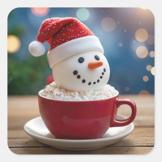 Christmas Snowman In Hot Cocoa Quadratischer Aufkleber (Vorderseite)