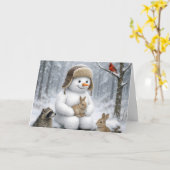 Christmas Snowman In Winter Woods With Animal Karte (Gelbe Blume)