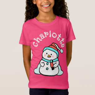 Christmas Snowman Individuelle Name Girls Pink T-Shirt