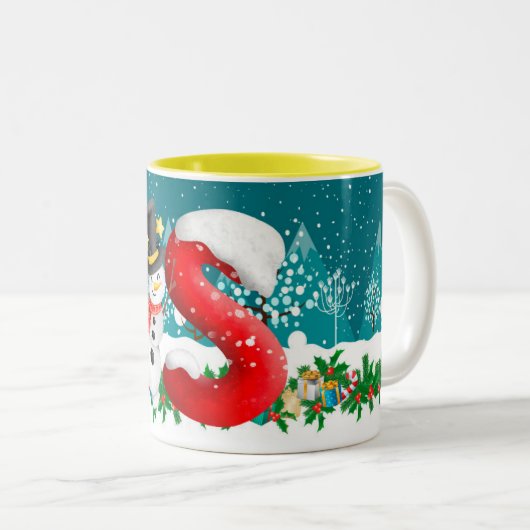 Christmas Snowman Initial Letter Monogram Tasse (VorderseiteRechts)
