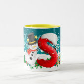 Christmas Snowman Initial Letter Monogram Tasse (Mittel)