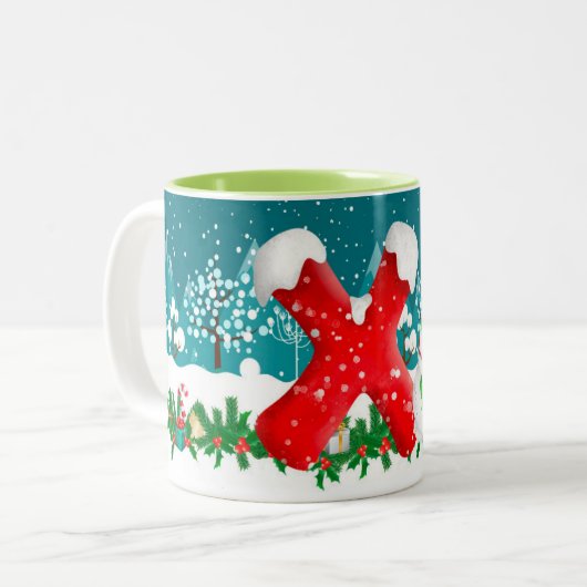Christmas Snowman Initial Letter Monogram Tasse (Vorderseite Links)