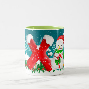 Christmas Snowman Initial Letter Monogram Tasse