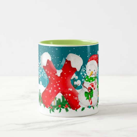 Christmas Snowman Initial Letter Monogram Tasse (Mittel)