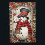 Christmas Snowman Kariert Scarf Rote Blume<br><div class="desc">Ein großer Schneemann mit kariertem roten Schal,  Hut und Karottennase,  umgeben von Weihnachtsdekorationen im Rahmen</div>