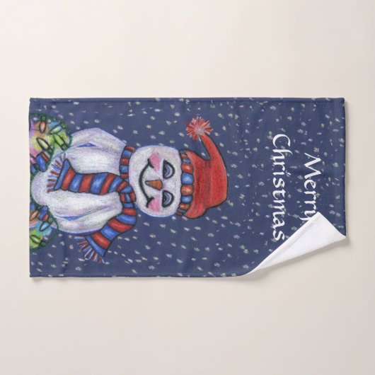 Christmas Snowman Lights Snow Hat Scarf Dark Blue Handtuch (Handtuch)