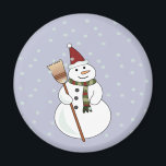 Christmas Snowman Magnet<br><div class="desc">Ein glücklicher Schneemann,  der eine Weihnachtsmannmütze trug,  in der Schnee um ihn schwebte.</div>