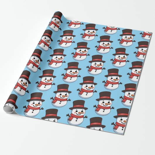 Christmas Snowman Niedlich Cartoon Pattern Geschenkpapier (Ungerollt)