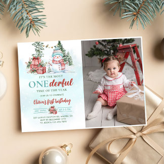 Christmas Snowman Onederful First Birthday Foto Einladung