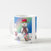 Christmas Snowman Opens Geschenke Kaffeetasse (Vorderseite Links)